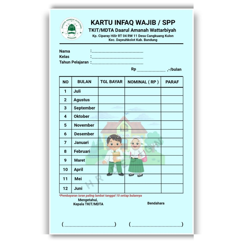 KARTU IURAN RT,RW Kartu SPP, Absesnsi, Kartu Iuran custom - iuran ngaji Kartu iuran perumahan