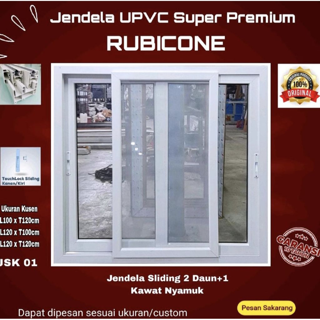 Jendela Sliding Upvc Rubicone Super Premium 2daun+1daun kawat nyamuk JSK01