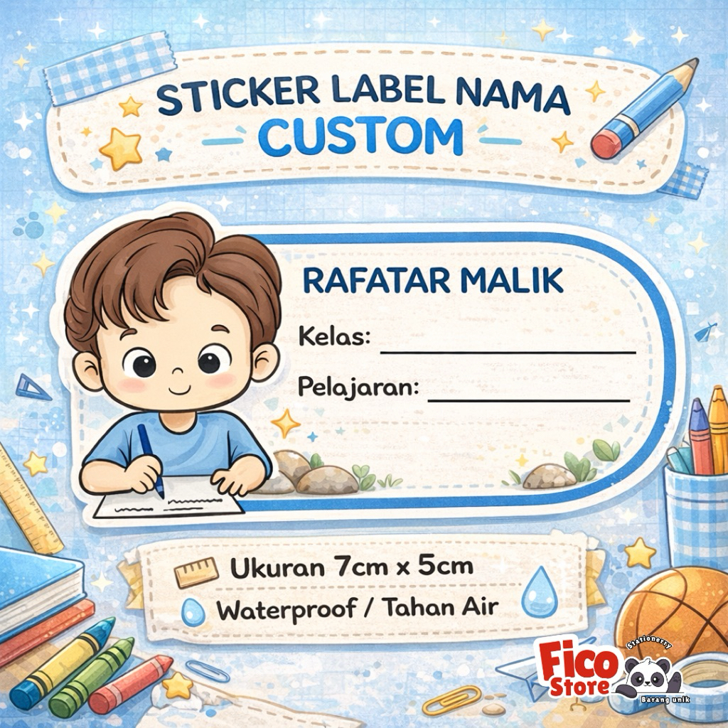 STIKER LABEL NAMA BUKU CUSTOM LUCU
