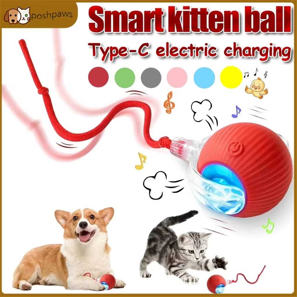 RED STAR PoshPaws Mainan Anjing Kucing Bola Listrik LED Laser Stimulasi Mental Fisik 8.5x5x6cm
