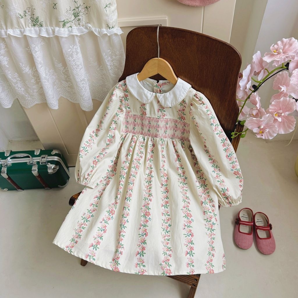 [Mommyhoky] Duducream-Dress anak Premium Dress anak Vintage style Smocked Dress anak perempuan impor