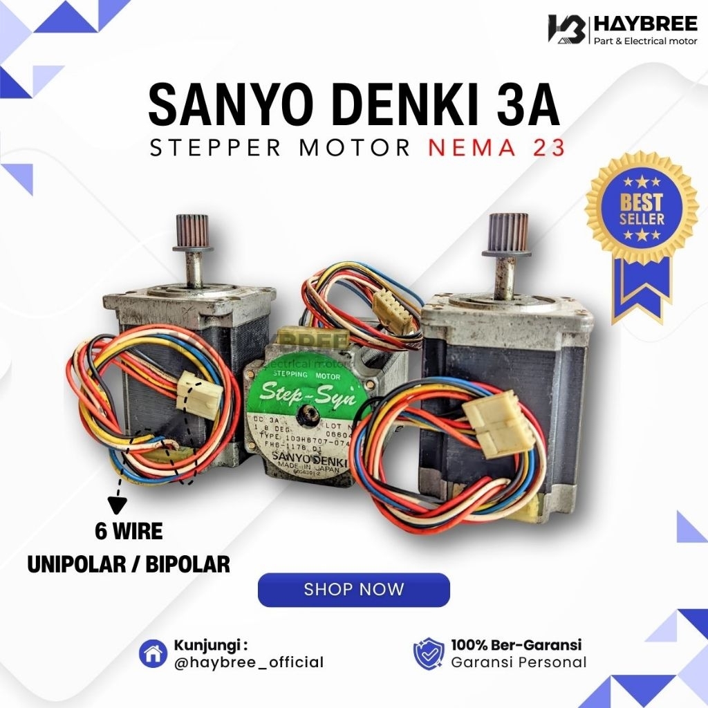 Stepper Motor Nema 23 SANYO DENKI 3A 1.8° DEG 2-Phase | Presisi untuk Router CNC & Otomasi Original 