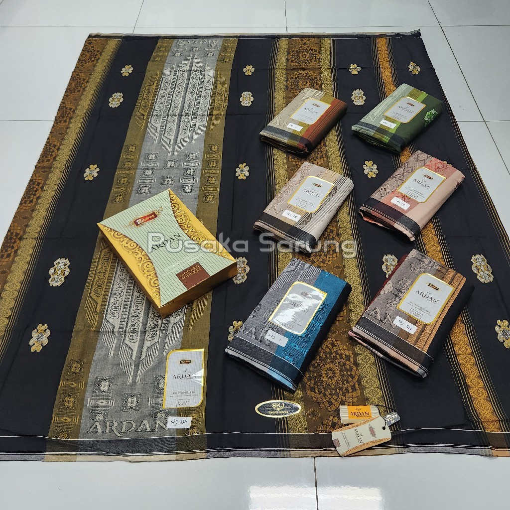 Sarung Ardan SKJ Premium Gold -  Original Timbul Songket Mewah Motif Songket Jaguard Tenun Asli Pria