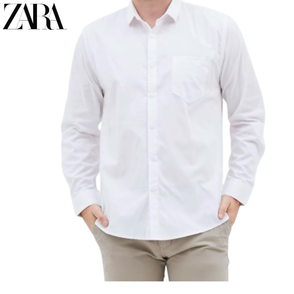 Zara Kemeja Lengan Panjang Pria Polos Casual Slim Fit
