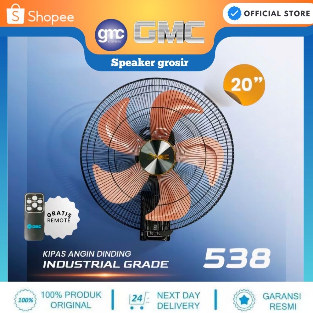 (COD) Kipas Angin Dinding Gmc 538 wallfan 20 inch Baling-Baling Besi Gratis Remote Control