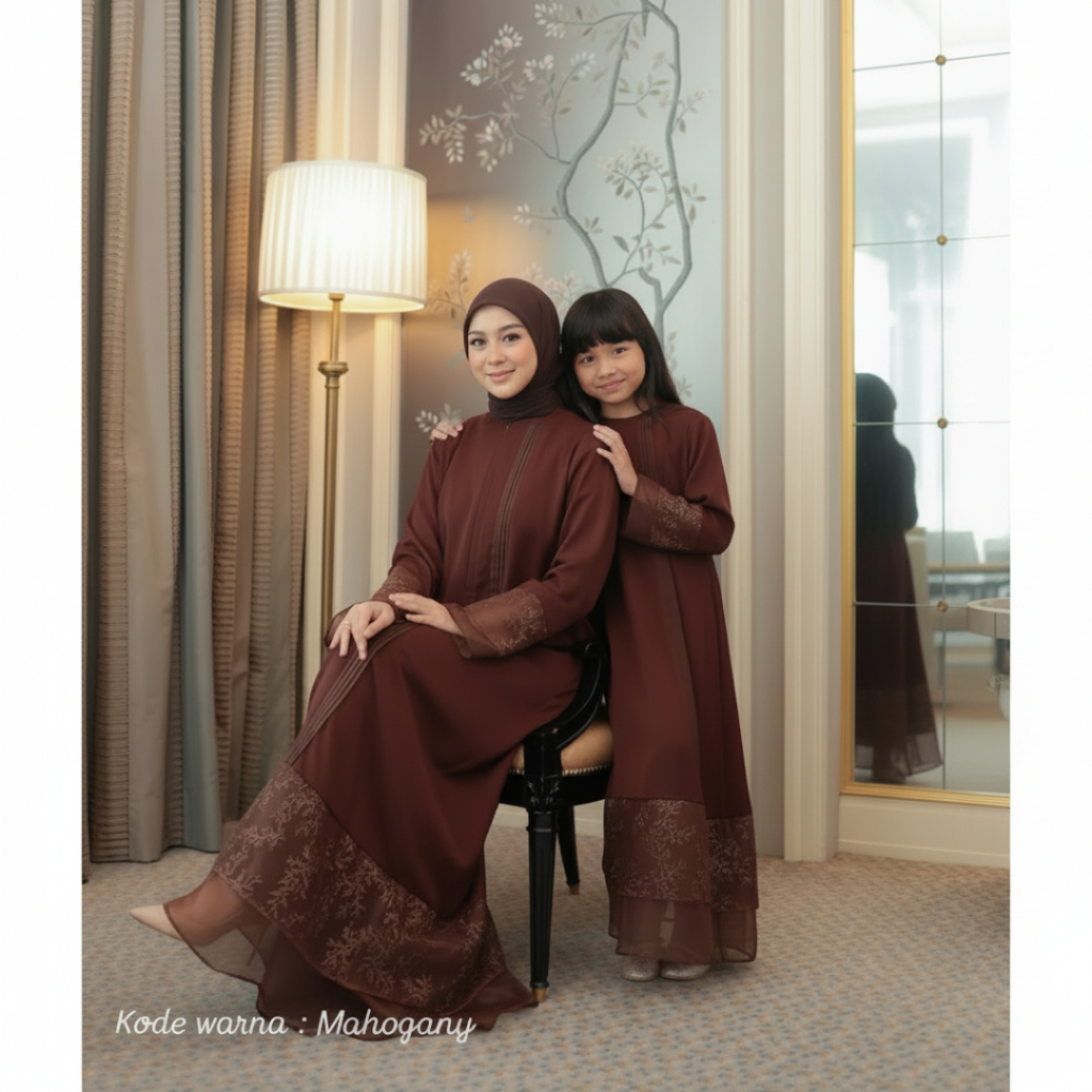 Gamis Couple Ibu Anak Perempuan Terbaru 2026 Baju Sarimbit Lebaran Bahan Sabrina Anti UV Premium