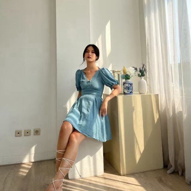 With Love x Stella Lee SURI DRESS in blue withlovethebrand with love the brand
