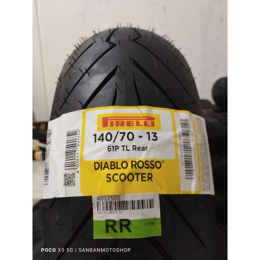 Ban Motor Tubbles Pirelli Diablo Rosso Scoter 140/70-13 Nmax/Pcx/Dll