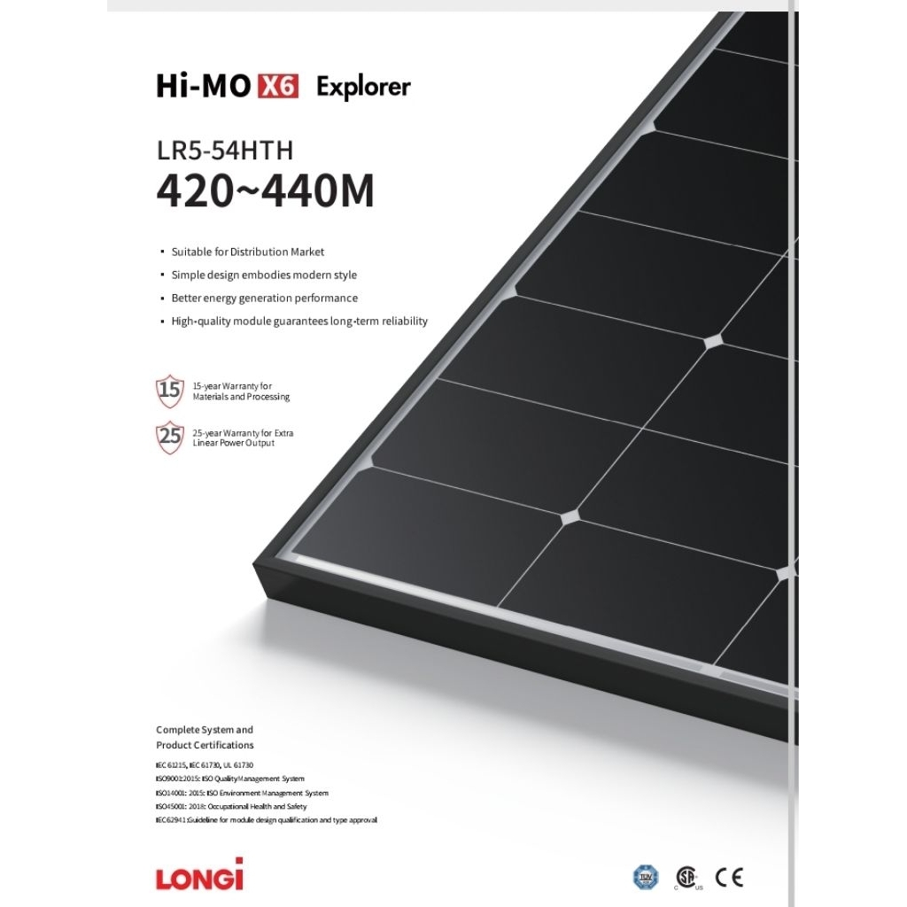 Solar Panel Longi 430Wp Monofacial Half-cut Solar Cell Panel Surya