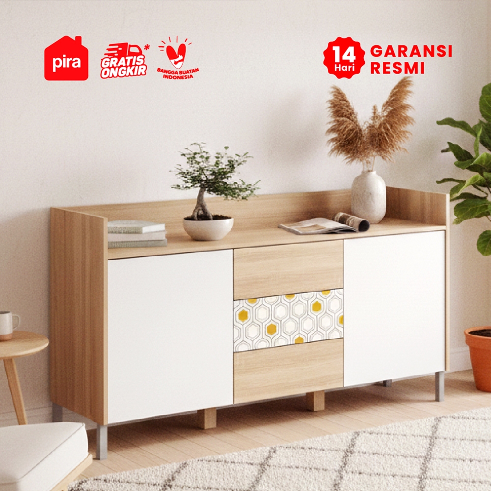 Pira - Almo SB150 Bufet Kayu Terang Putih - Sonoma Oak White Printing