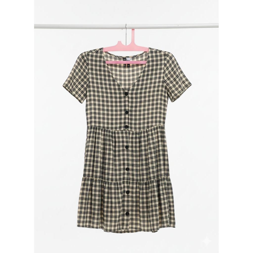 dress v neck plaid hm gaun kotak branded wanita