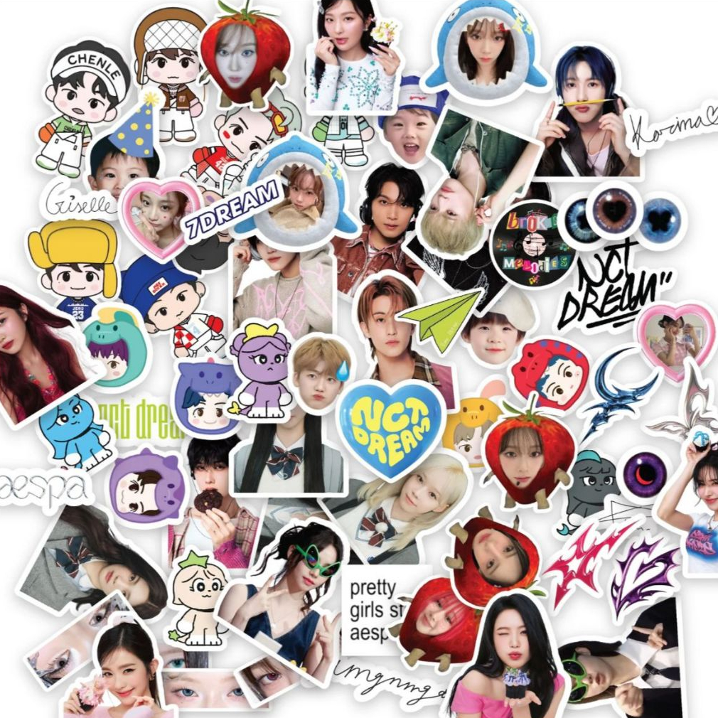 (100pcs)Sticker image dan logo Aespa, Nct Dream, Red Velvet, dll image photo dan logo