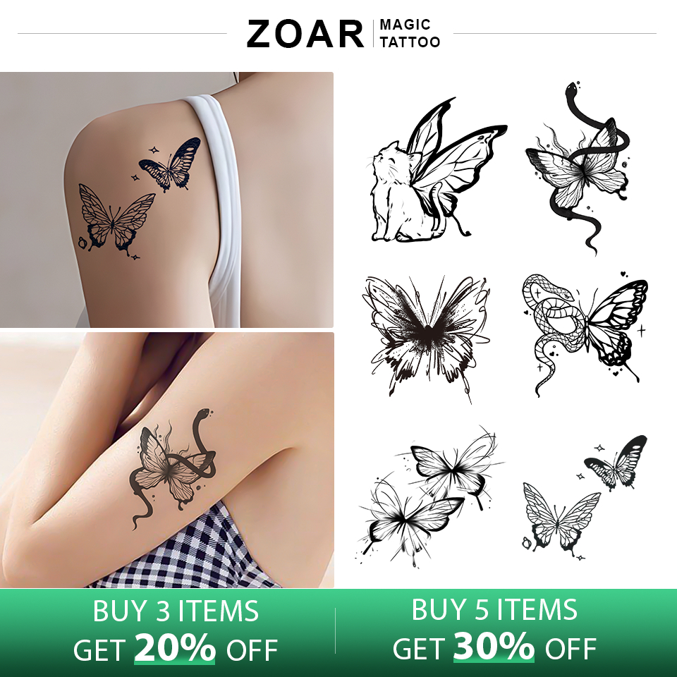 Stiker Tato Temporer  ZOAR Y02 [Kombinasi Kupu-Kupu] Dekorasi Seni Stiker Tato untuk Pria dan Wanita