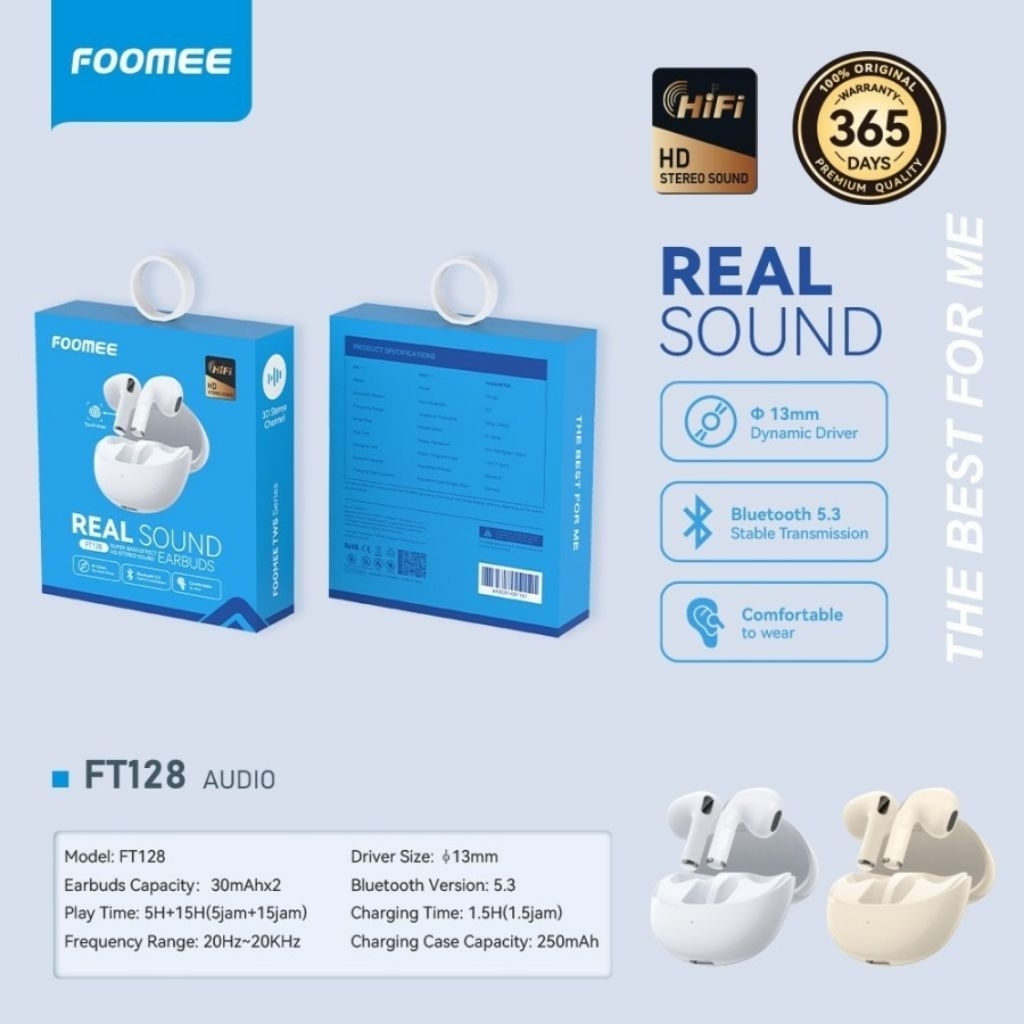 Earphone TWS FOOMEE FT128 HEarphone Bluetooth 5.3 Super Bass True Wireless Stereo HD Sound