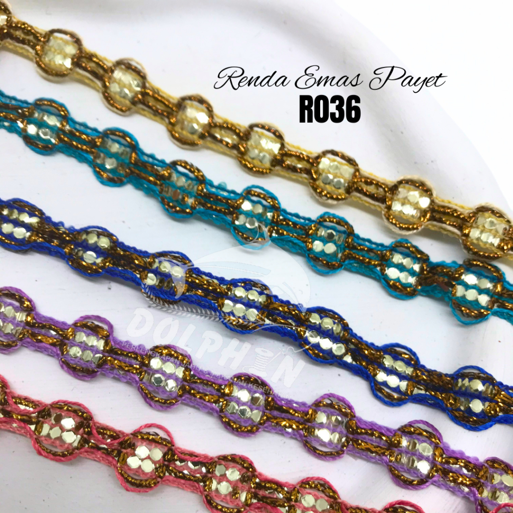 R036-7 Renda Payet Emas 1cm METERAN Murah / Aksesoris Baju Pita Craft Hamper