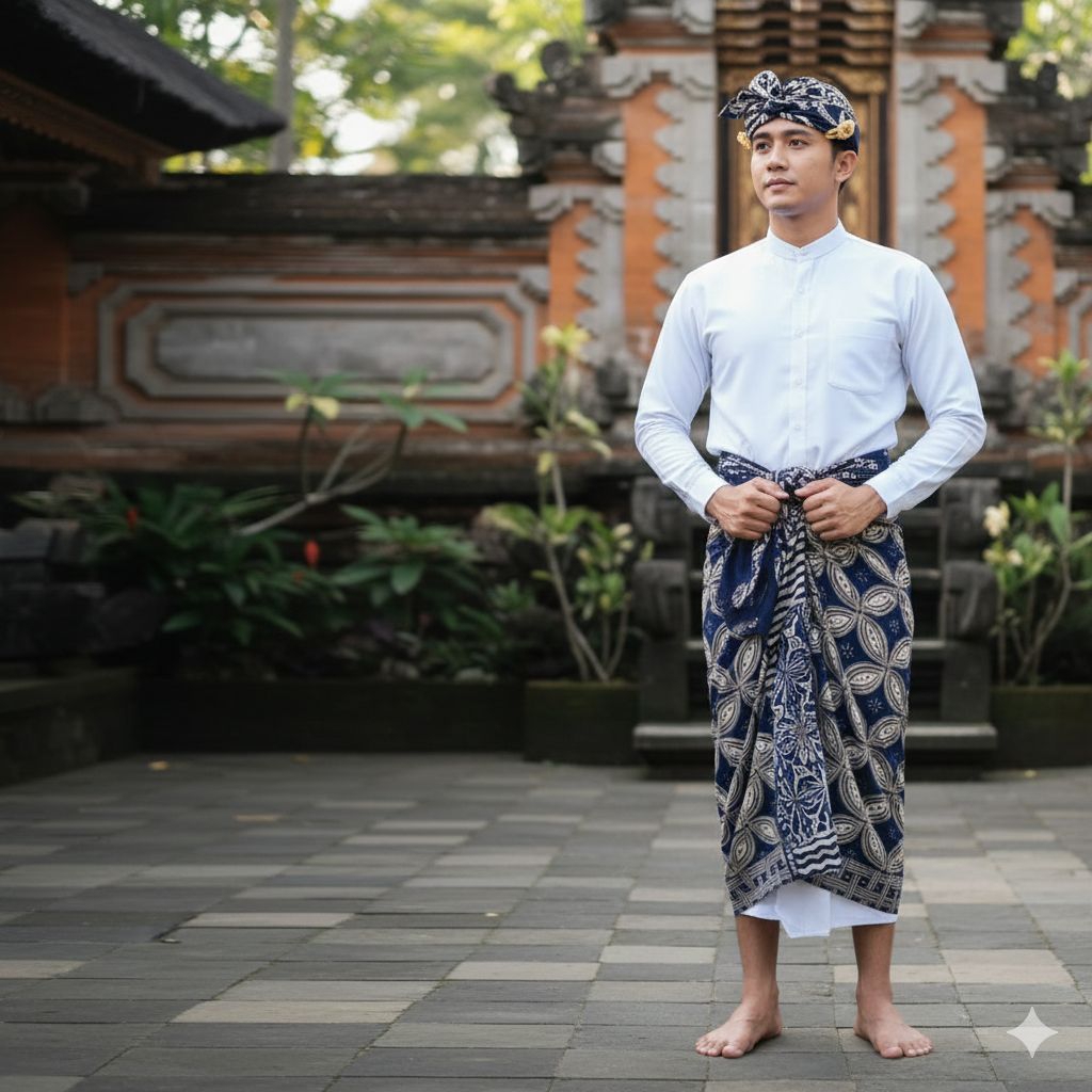 Batik Santoso Kawung Indigo Kain Saput Pakaian Adat Batik Bali