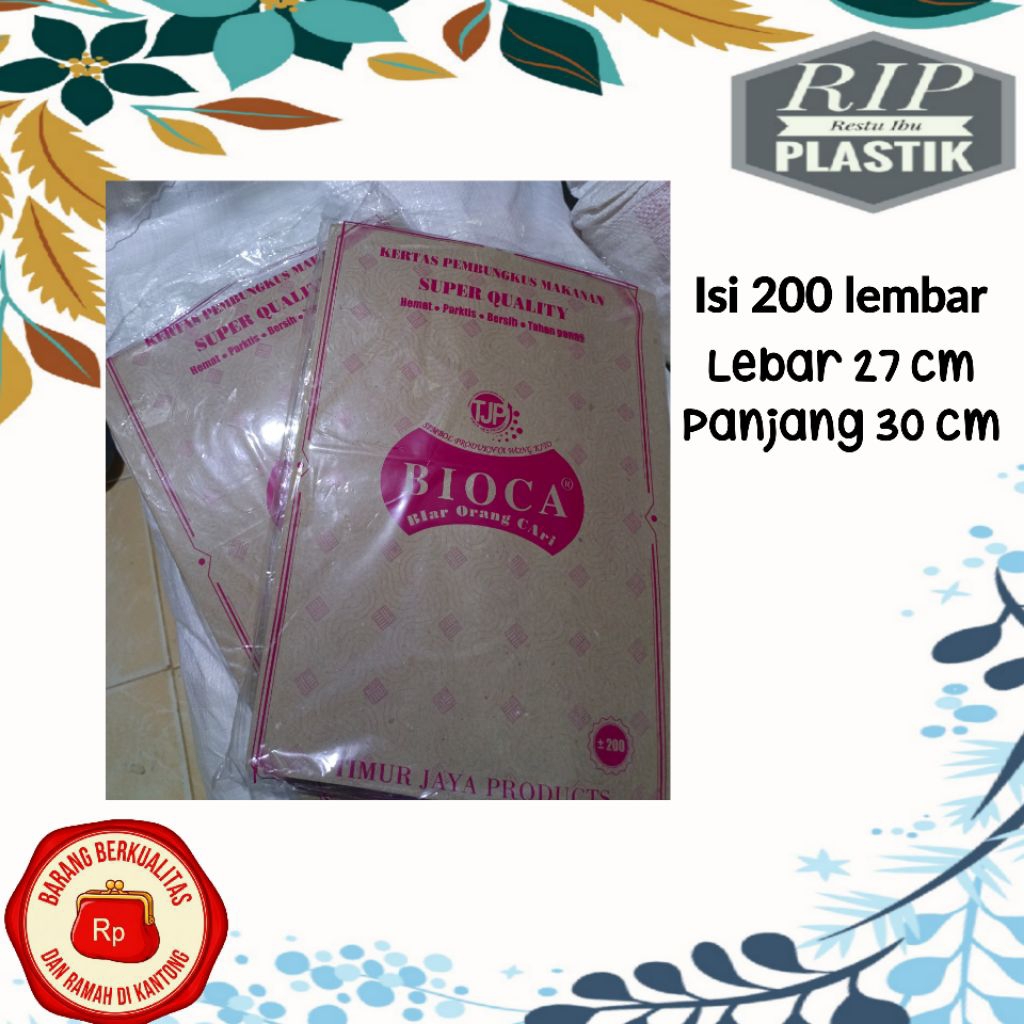 Kertas bungkus nasi Bioca  /kertas pembungkus nasi padang/kertas nasi tebal/kertas nasi merek Bioca