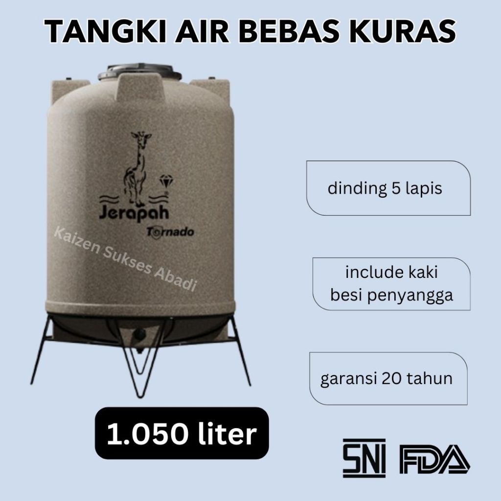 tandon tangki toren air atas rumah plastik auto drain merek jerapah tornado 1050 1100 1000 liter den