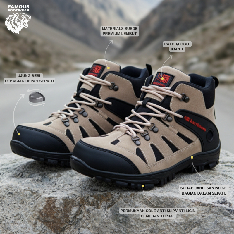 Sepatu Safety Boots Pria Karrimore Tracking Outdoor - Sepatu Gunung Karimor Summit Hiking Ujung Besi