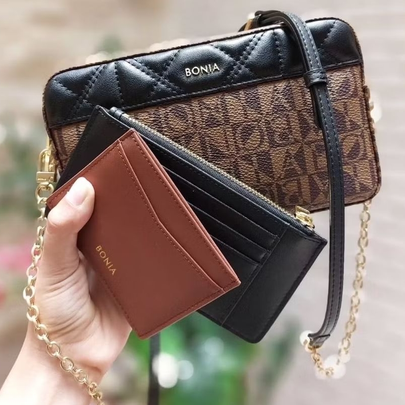 READY STOCK tas bonia original sling bag rantai monogram free card holder