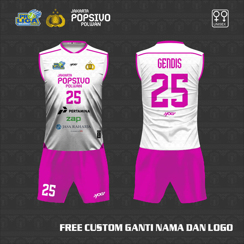 Setelan Jersey voli Bhayangkara popsivo polwan baju olah raga singlet free custom