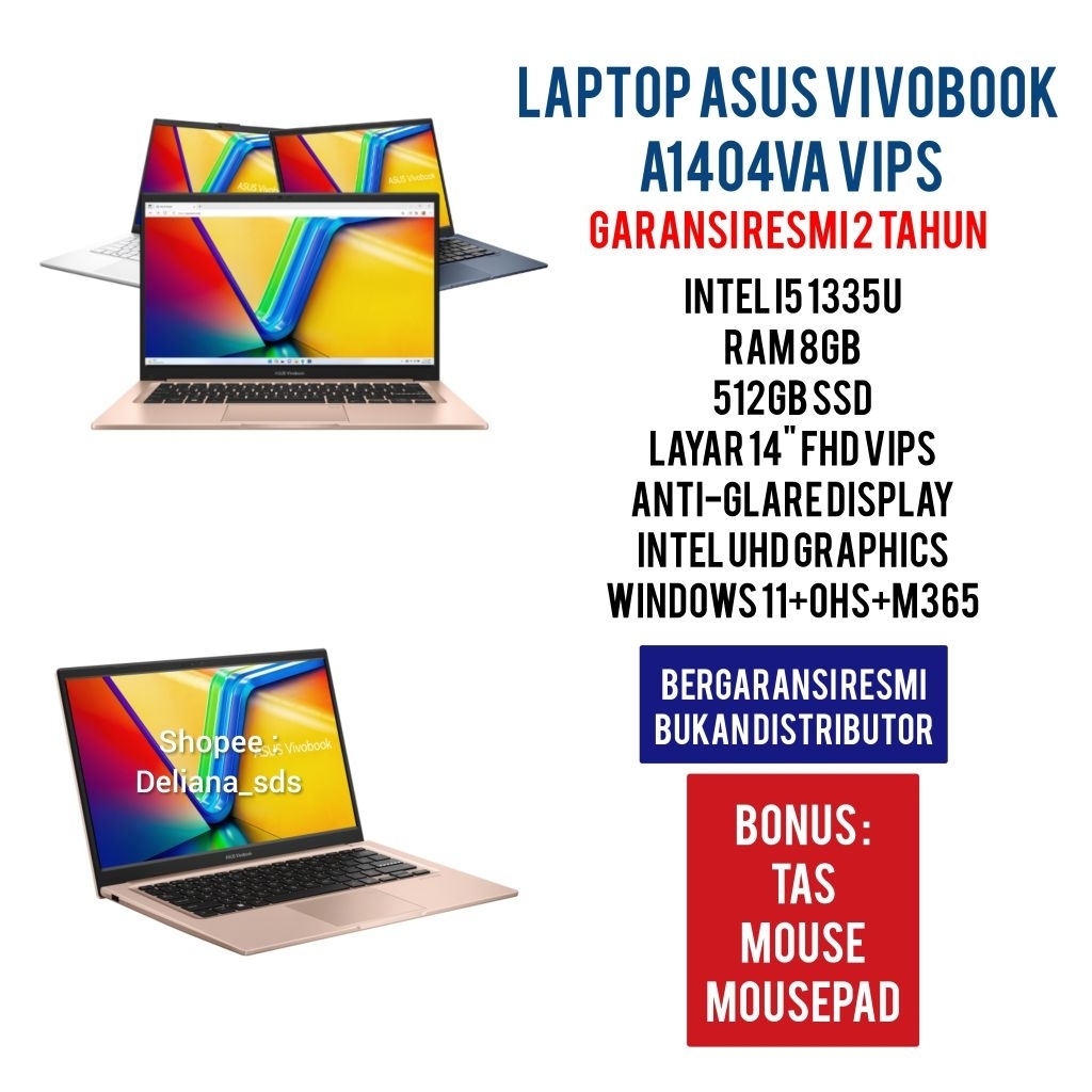 Laptop Asus Vivobook A1404VA VIPS Intel Core I5-1335U 8GB/512GB 14" FHD IPS Garansi Resmi 1 Tahun La