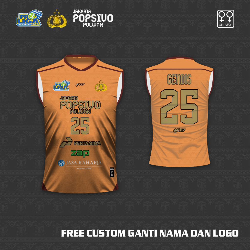 Singlet Jersey Voli Popsivo Polwan Baju Event Proliga 2025 Kaos Olahraga Volley Ball Free Custom