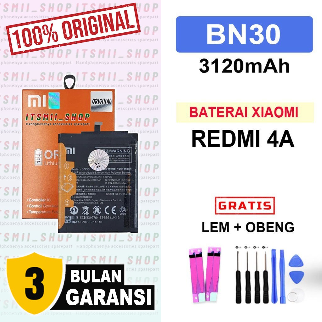 BATERAI BATRE XIAOMI REDEMI 4A / BN30 ORIGINAL ((FREE OBENG+LEM))