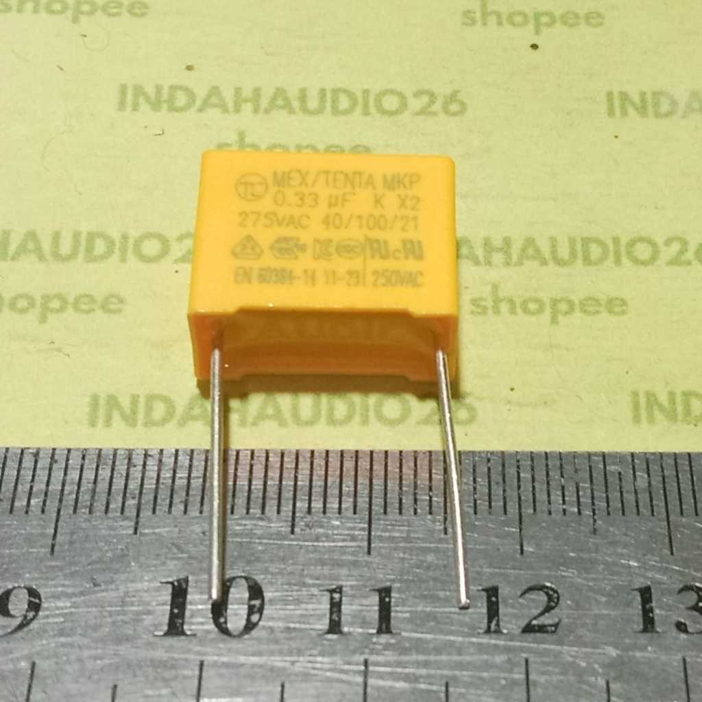 MEX/TENTA MKP 0.33uf K X2 275vac 15mm MKM 334 275V 330nf 330n kuning capasitor kapasitor 330 n nf ca