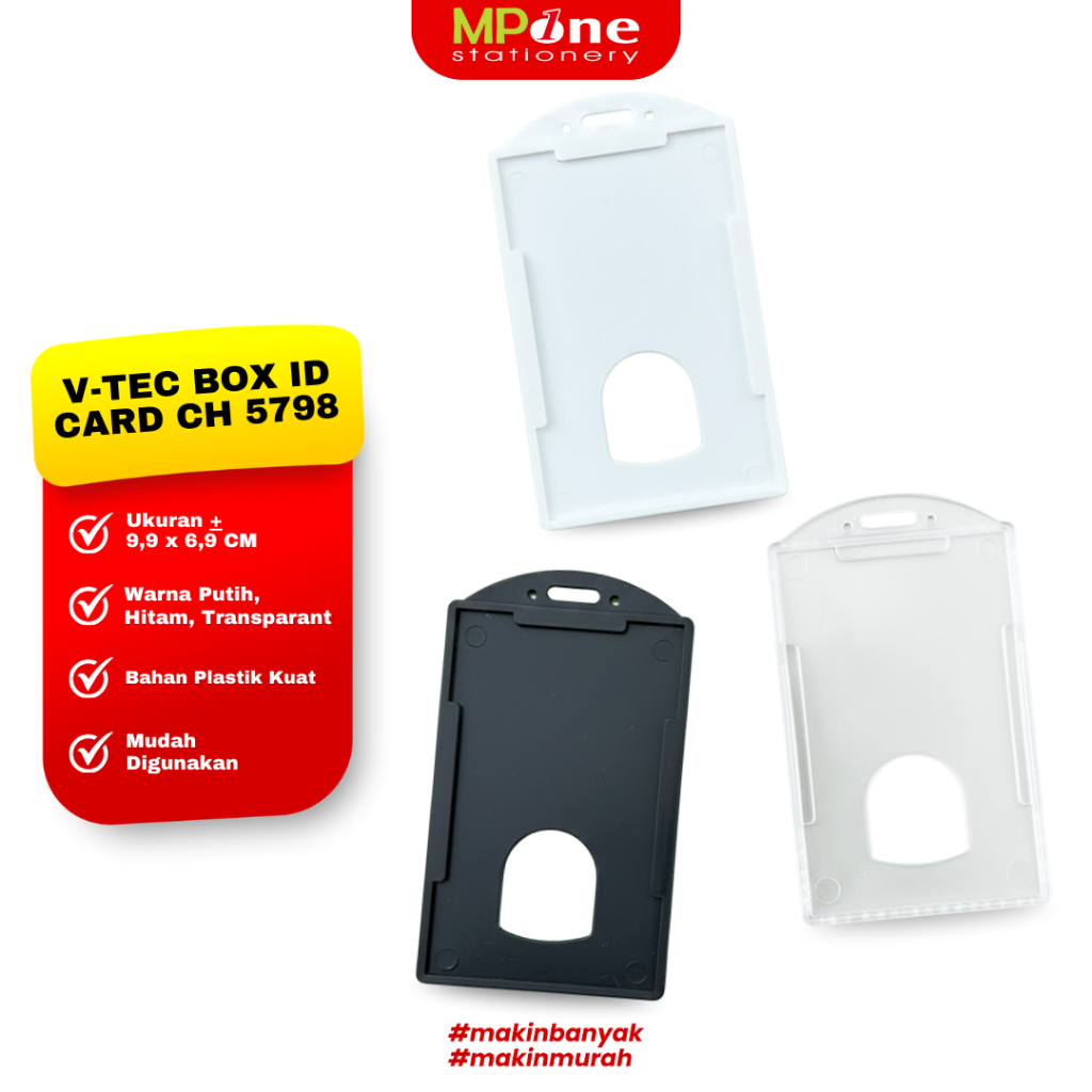 (1 PCS) V-Tec E&CO Box Id Card Warna Hitam, Putih, Transparant CH-5798 / ID Card Holder Plastik V-TE