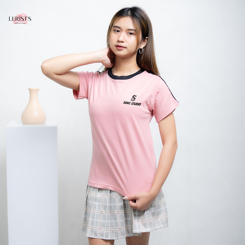 Oneck Song Studio Lerist- Atasan wanita kekinian leher bulat cotton combed 30s premium Lerist