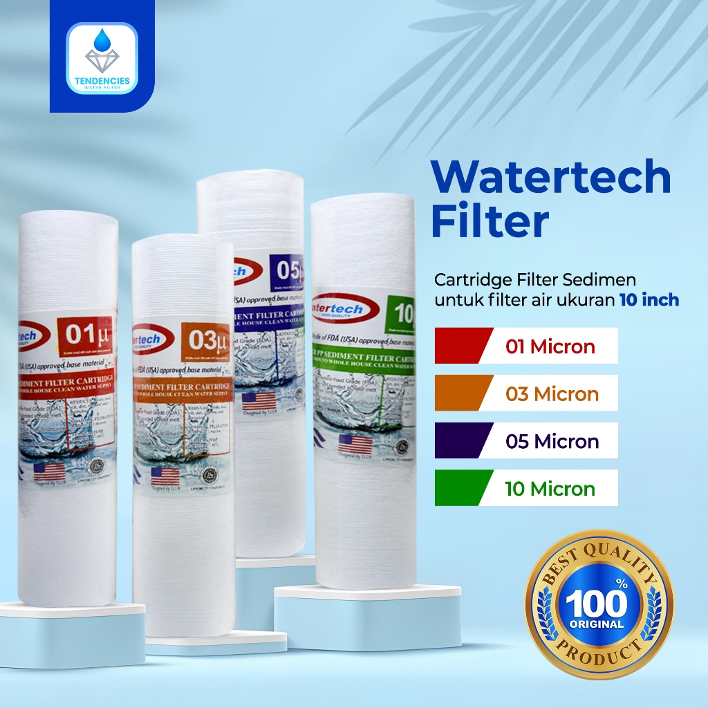 Sedimen WATERTECH 10 Inch Filter Cartridge RO Air Minum Rumah Tangga Depot PDAM Sumur 01 03 05 10 Mi