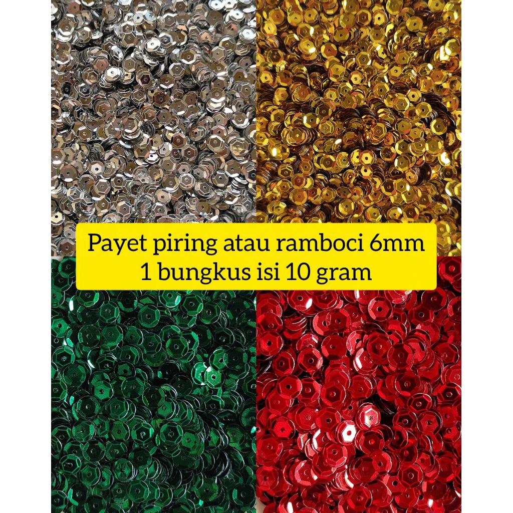 [10 gram] Manik payet piring 6mm / payet ramboci piring / payet ramboci Jepang / payet ramboci cekun
