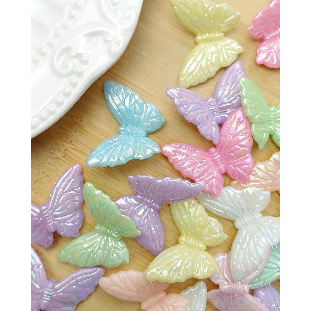 (25 gr) Manik Kupu kupu besar 3d warna pastel | beads Butterfly