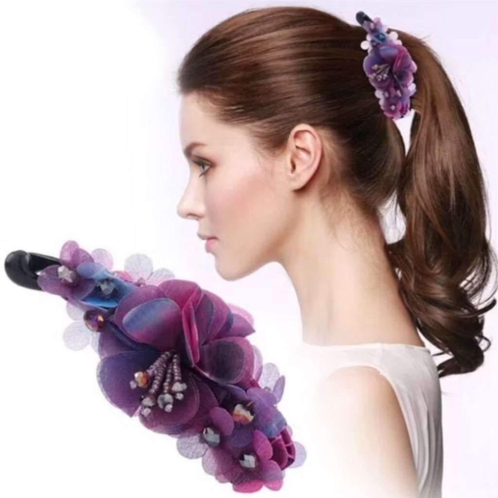 Jepit Pisang Korean Style/Jepit/Jepit Pisang Premium Motif Bunga Manik Kristal