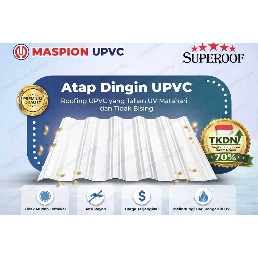 Maspion Superoof Atap UPVC Hollow Double Layer Putih Lebar 83.5 cm Dingin & Kedap Suara