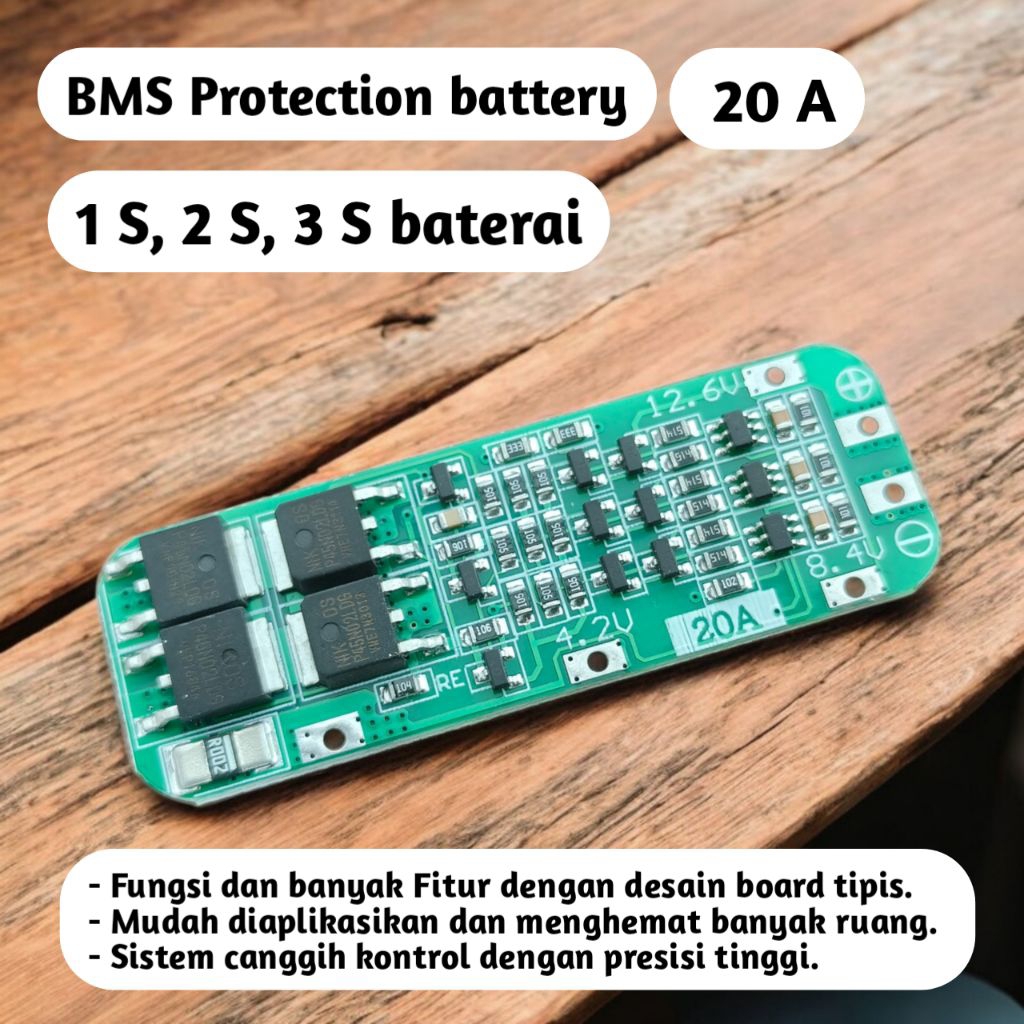 BMS Proteksi baterai 1S 2S 3S Lithium li-ion 20 A - Modul Charge batre 18650 BMS 3S 12V PCB board