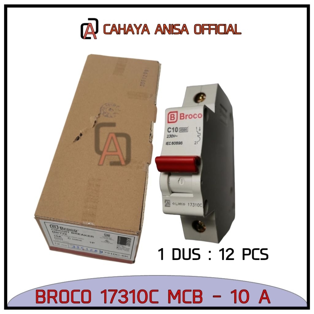 [1 Kotak / 12 Pcs] Broco 17310C MCB 10 Ampere Circuit Breaker MBY22 - Pemutus Sirkit Arus Lebih