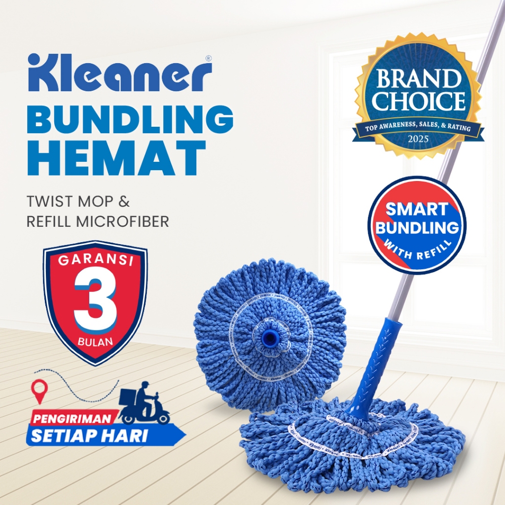 Kleaner Bundling Alat Pel Putar Bahan Microfiber Twist Mop Pembersih Lantai dan Refill