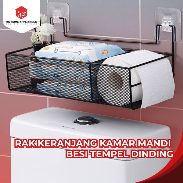 KS Rak Keranjang Kamar Mandi Besi Tempel Dinding Tempat Penyimpanan Sabun Skincare