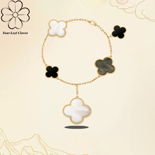 [Four-Leaf Clover]-Gelang Semanggi 4 Daun Wanita | Plating Emas K Tebal | Inlay Presisi Mother of Pe