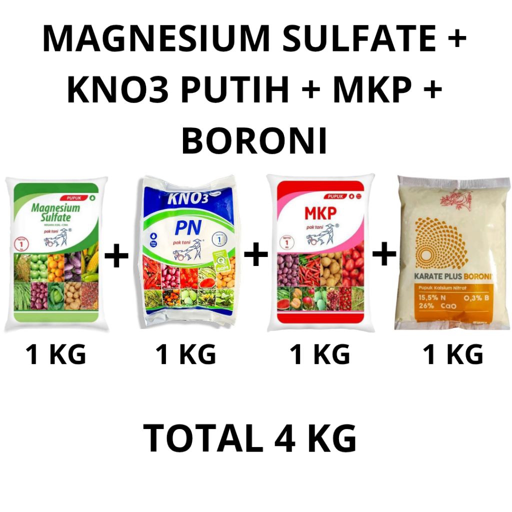 Pupuk MKP KNO3 Paket Pupuk MKP KNO3 Boron Magnesium Sulfat 4 Kg untuk Pembungaan dan Pembuahan Tanam