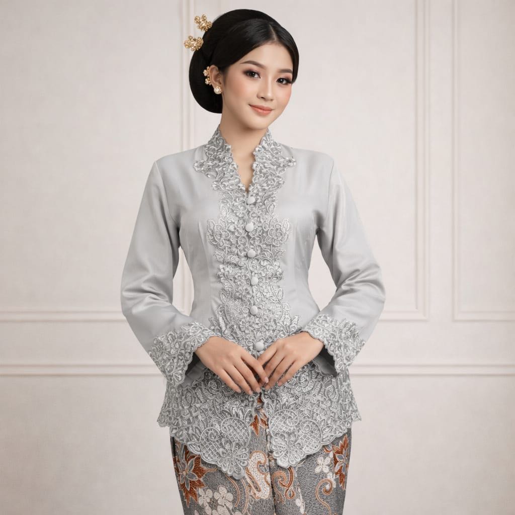 Kebaya Encim Bordir Abu Senada Monika 672