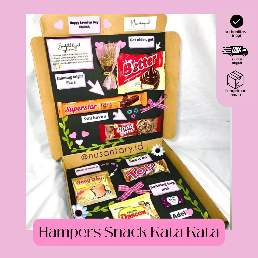 Kado Ultah Murah | Birthday Box Hampers Snack Custom Kata-Kata Termurah
