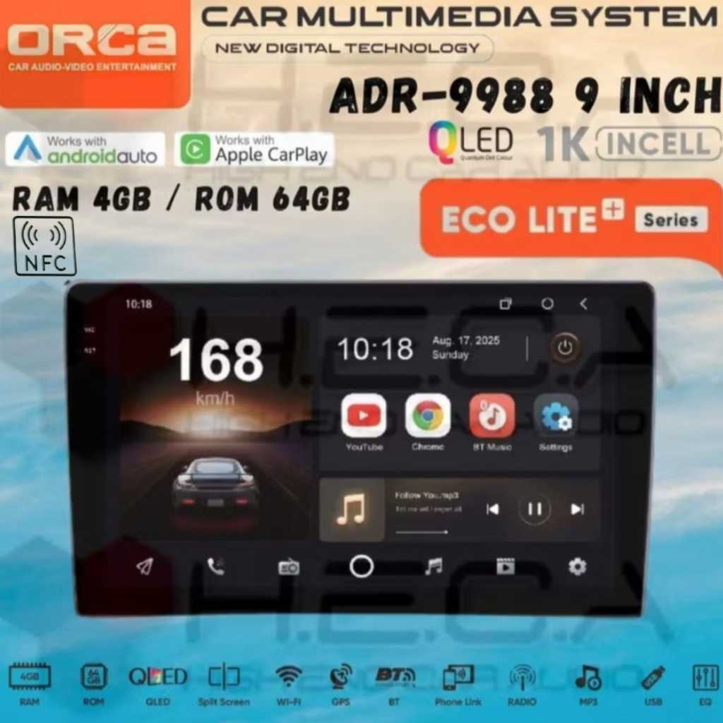 ORCA Eco Lite+ NFC Series 4/64 GB 9" inch Android Lite Plus ADR-9988 Head Unit Tape TV Mobil Lite +