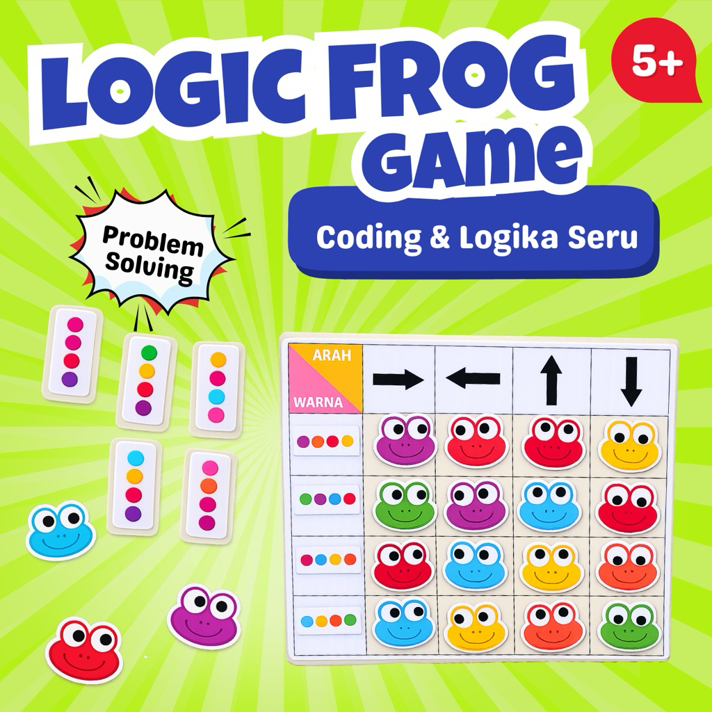 [EDUFUNTOYS] Montessori Color & Direction Logic Frog Game | Magnetic Coding Board Anak