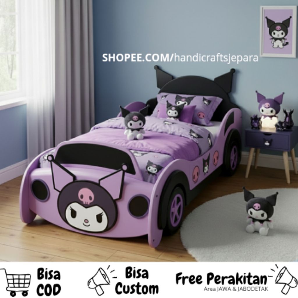 Tempat Tidur Kuromi Anak Perempuan Bentuk Mobil