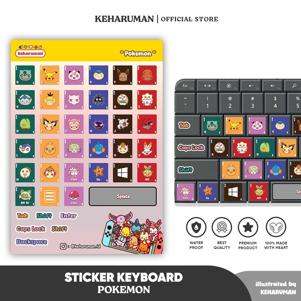 Sticker Keyboard Laptop Komputer Pokemon PREMIUM QUALITY