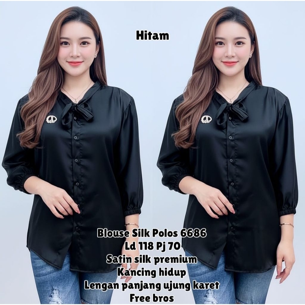 Blouse Satin Silk Premium 6686 - Kemeja Wanita Jumbo Ld 118 - Baju Atasan Polos Busui Friendly Free 