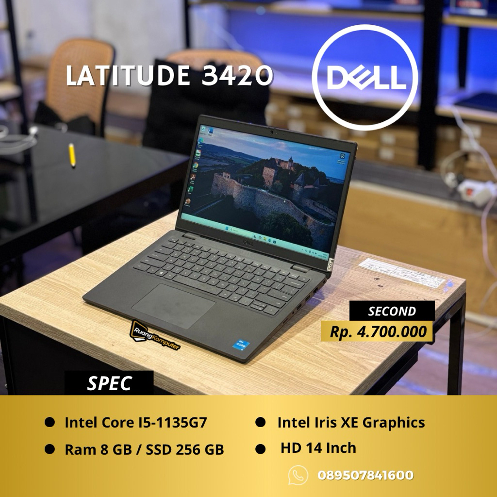 Laptop DELL LATITUDE 3420 Intel Core I5- 1135G7 RAM 8GB SSD 256GB HD 14 Inch Second Bergaransi